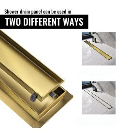 Sunrik Rynna Odpływ Prysznicowy 110 cm z Sitkiem i Syfonem 360° Złota