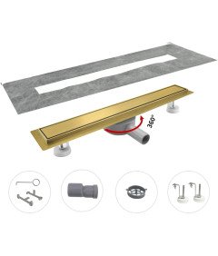 Sunrik Rynna Odpływ Prysznicowy 110 cm z Sitkiem i Syfonem 360° Złota