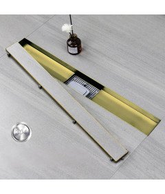 Sunrik Rynna Odpływ Prysznicowy 110 cm z Sitkiem i Syfonem Złota