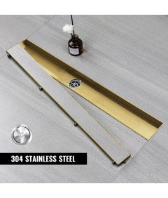 Sunrik Rynna Odpływ Prysznicowy 110 cm z Sitkiem i Syfonem 360° Złota