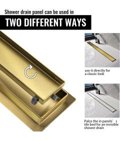 Sunrik Rynna Odpływ Prysznicowy 110 cm z Sitkiem i Syfonem Złota