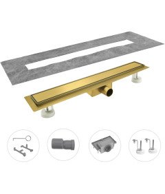 Sunrik Rynna Odpływ Prysznicowy 110 cm z Sitkiem i Syfonem Złota