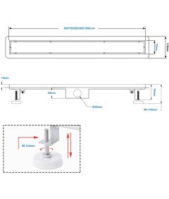Sunrik Rynna Odpływ Prysznicowy 110 cm z Sitkiem i Syfonem Złota
