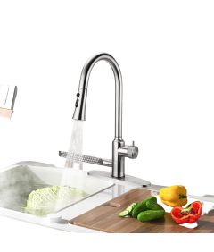 Bateria Kuchenna Kran 4w1 z Wyciąganą Wylewką 360° Stal Nierdzewna Srebrna