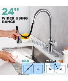 Bateria Kuchenna Kran 4w1 z Wyciąganą Wylewką 360° Stal Nierdzewna Srebrna