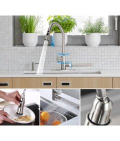Bateria Kuchenna Kran 4w1 z Wyciąganą Wylewką 360° Stal Nierdzewna Srebrna
