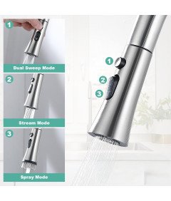 Bateria Kuchenna Kran 4w1 z Wyciąganą Wylewką 360° Stal Nierdzewna Srebrna