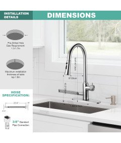 Bateria Kuchenna Kran 4w1 z Wyciąganą Wylewką 360° Stal Nierdzewna Srebrna