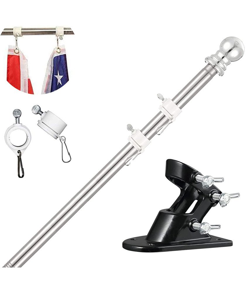Maszt na Flagę Aluminiowy 40-150 cm Uchwyt i Pierścienie Obrotowe Srebrny