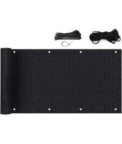 Sekey Osłona Balkonowa 75x300 cm Czarna 220 g/m² z Oczkami i Opaskami