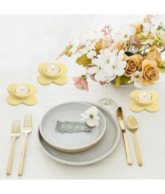 HofferRuffer Świeczniki Ceramiczne w Kształcie Kwiatu Zestaw 6 Sztuk Żółte