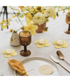 HofferRuffer Świeczniki Ceramiczne w Kształcie Kwiatu Zestaw 6 Sztuk Żółte