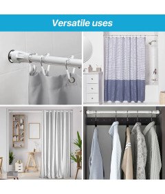 Drążek Teleskopowy do Zasłony Prysznicowej 177-223 cm z Przyssawkami Biały