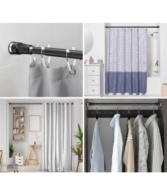 Drążek Teleskopowy do Zasłony Prysznicowej 141-187 cm z Przyssawkami Czarny
