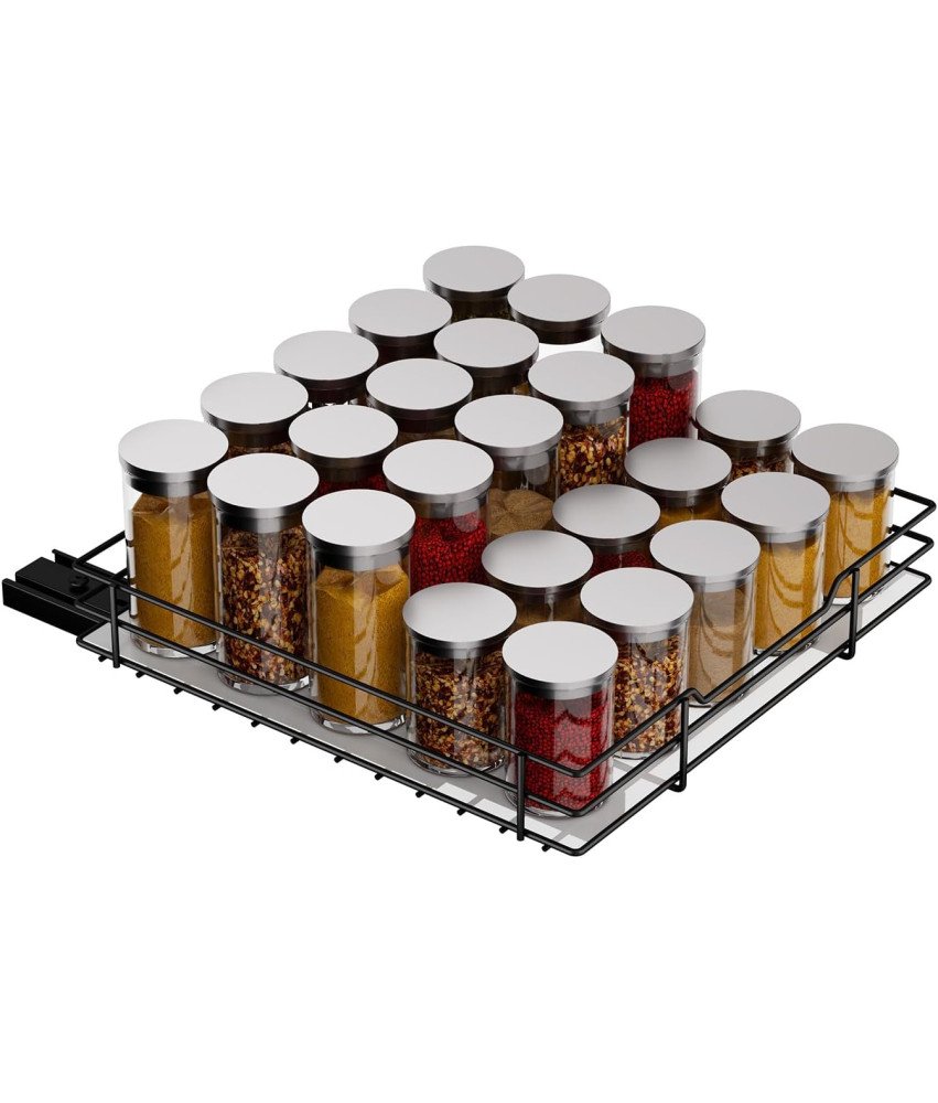 Wysuwany Stojak na Przyprawy 27x27x6 cm Metalowy Organizer do Szafki Czarny