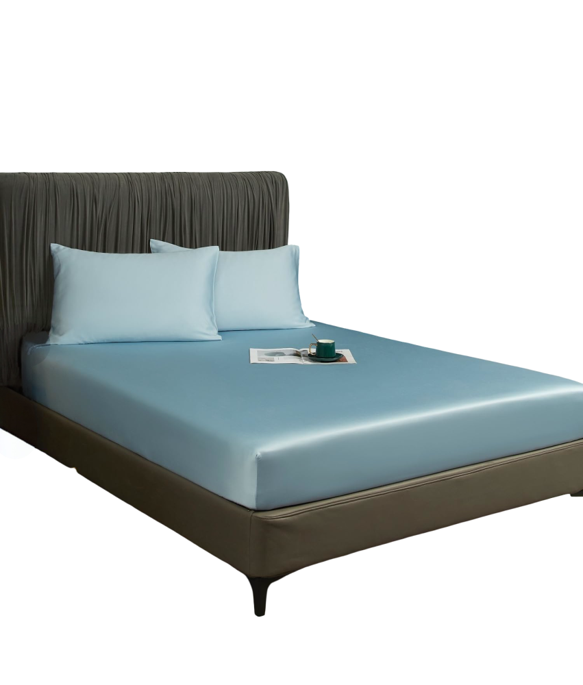 Prześcieradło z Gumką 90x200x30 cm Gładkie Oddychające Eleganckie Błękitne