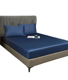 Prześcieradło z Gumką 90x200x30 cm Gładkie Oddychające Eleganckie Granatowe