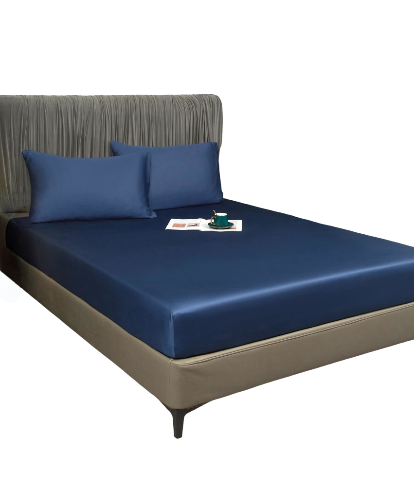 Prześcieradło z Gumką 90x200x30 cm Gładkie Oddychające Eleganckie Granatowe