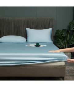 Prześcieradło z Gumką 90x200x30 cm Gładkie Oddychające Eleganckie Błękitne