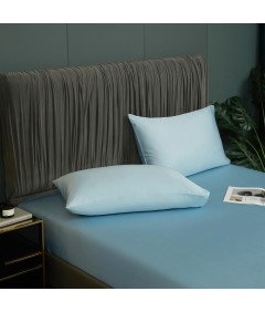 Prześcieradło z Gumką 90x200x30 cm Gładkie Oddychające Eleganckie Błękitne