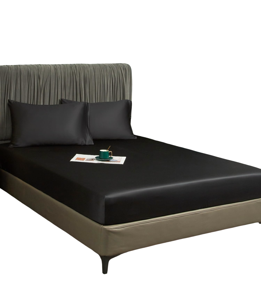 Prześcieradło z Gumką 90x200x30 cm Gładkie Oddychające Eleganckie Czarne