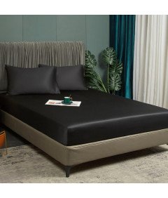 Prześcieradło z Gumką 90x200x30 cm Gładkie Oddychające Eleganckie Czarne