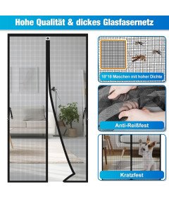 Magnetyczna Moskitiera do Drzwi 100x200 cm Ochrona przed Owadami Czarna