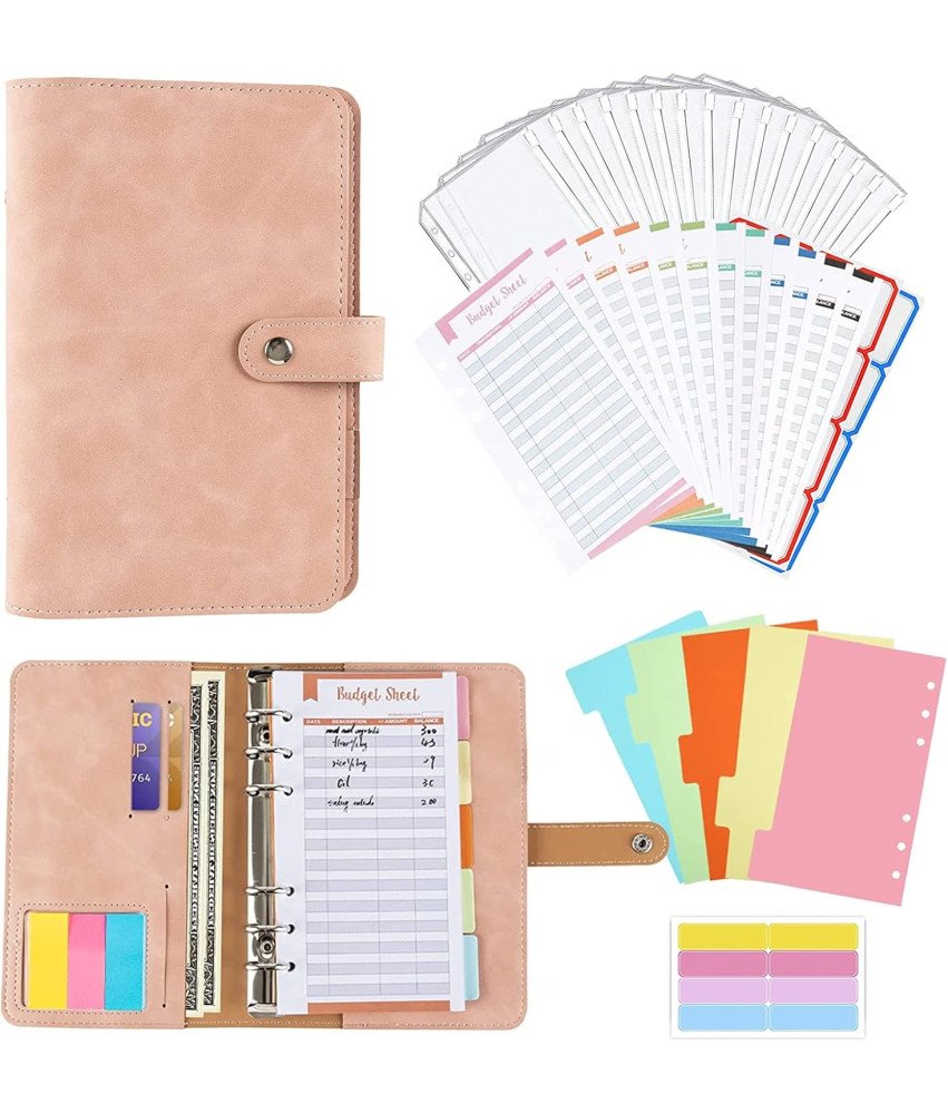 Segregator Budżetowy A6 Binder Pierścieniowy ze Skóry PU 12 Stron Różowy