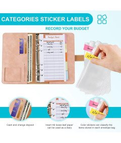 Segregator Budżetowy A6 Binder Pierścieniowy ze Skóry PU 12 Stron Różowy