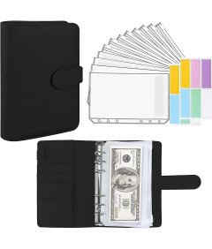 Segregator Budżetowy A6 Binder Pierścieniowy ze Skóry PU Czarny 12 Stron