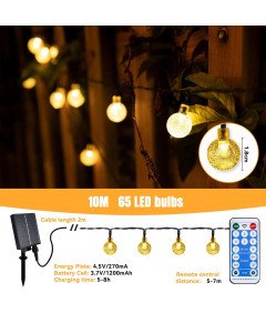 Lampki Solarne Girlanda 10m 65 Diod Kule LED 8 Trybów Wodoodporne IP65