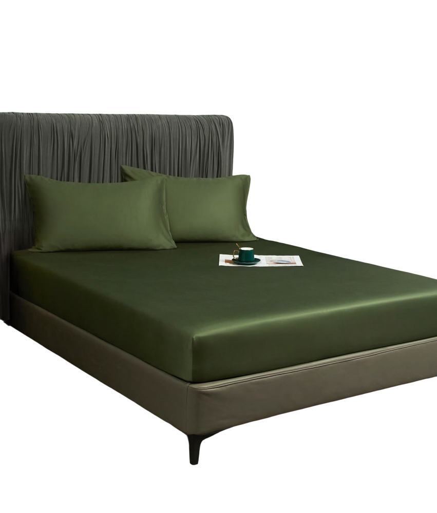 Prześcieradło z Gumką 140x200x30 cm Gładkie Oddychające Eleganckie Oliwkowe