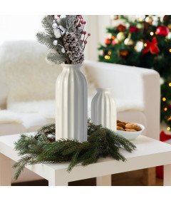 Ceramiczny Wazon Zestaw 2 Sztuki Żebrowane w Stylu Boho Białe