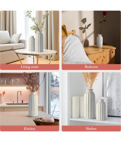 Ceramiczny Wazon Zestaw 2 Sztuki Żebrowane w Stylu Boho Białe