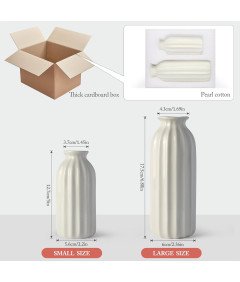 Ceramiczny Wazon Zestaw 2 Sztuki Żebrowane w Stylu Boho Białe