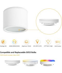 Glenlux Reflektor Sufitowy Lampa LED GX53 9W IP44 3 Barwy Światła Biały