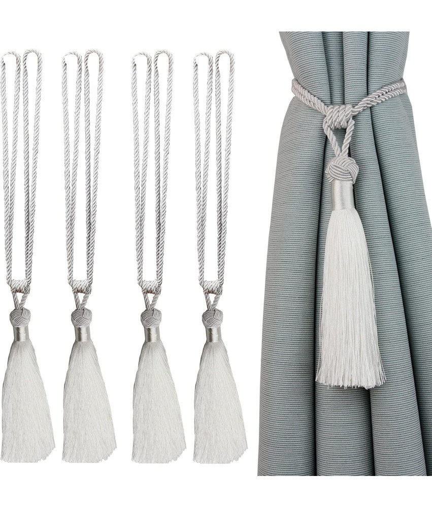 Upinacz do Zasłon Chwost Sznur z Frędzlami Zestaw 4 Sztuki Białe