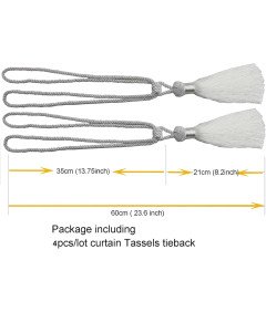 Upinacz do Zasłon Chwost Sznur z Frędzlami Zestaw 4 Sztuki Białe
