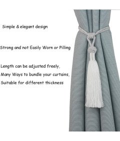 Upinacz do Zasłon Chwost Sznur z Frędzlami Zestaw 4 Sztuki Białe
