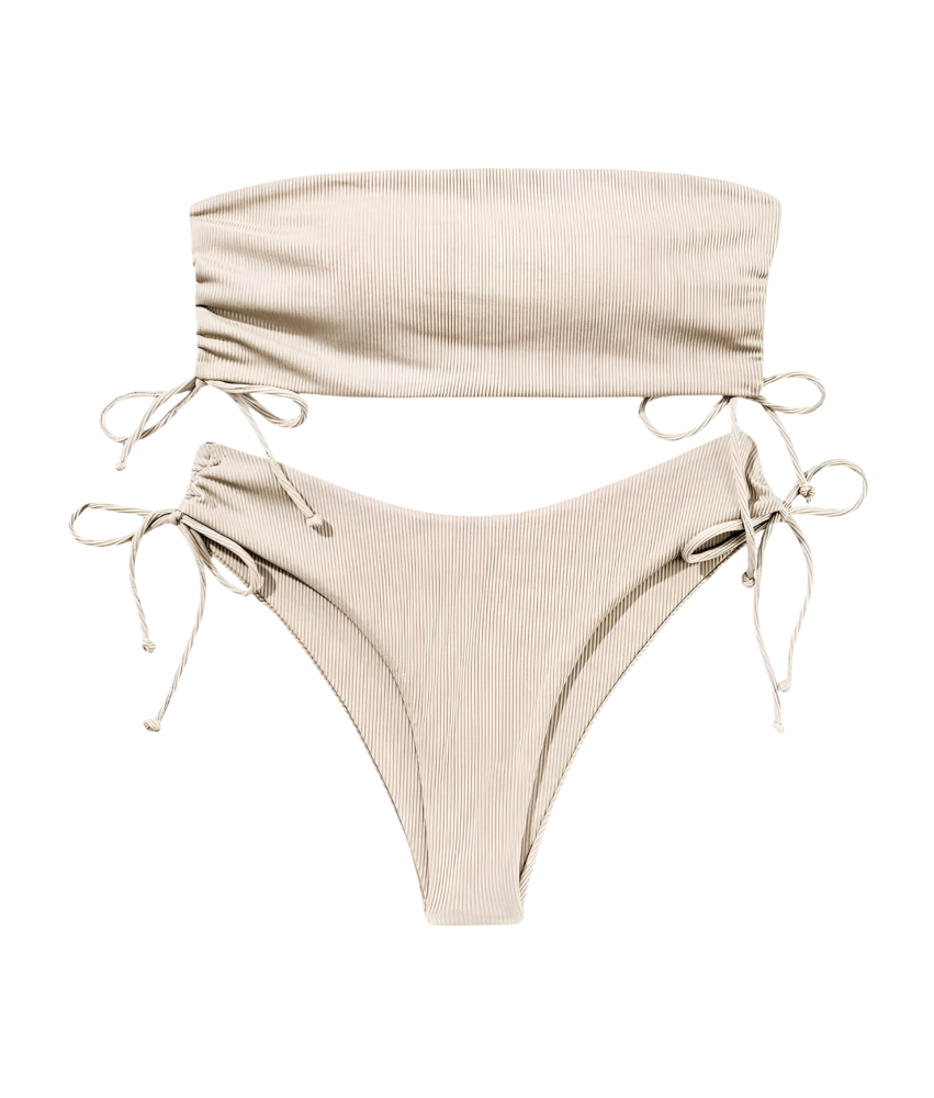 Strój Kąpielony Bikini Dwuczęściowy Push Up Wysoki Stan Beżowy L