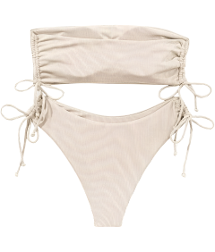 Strój Kąpielony Bikini Dwuczęściowy Push Up Wysoki Stan Beżowy L