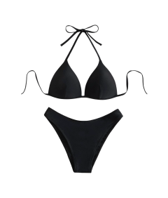 Damski Strój Kąpielowy Bikini Push Up Wiązany Trójkąt Czarny M