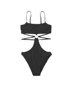 Damski Strój Kostium Kąpielowy Jednoczęściowy z Wycięciem Czarny XL