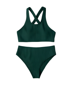 Damski Strój Kąpielowy Bikini Dwuczęściowy Wysoki Stan Zielony L