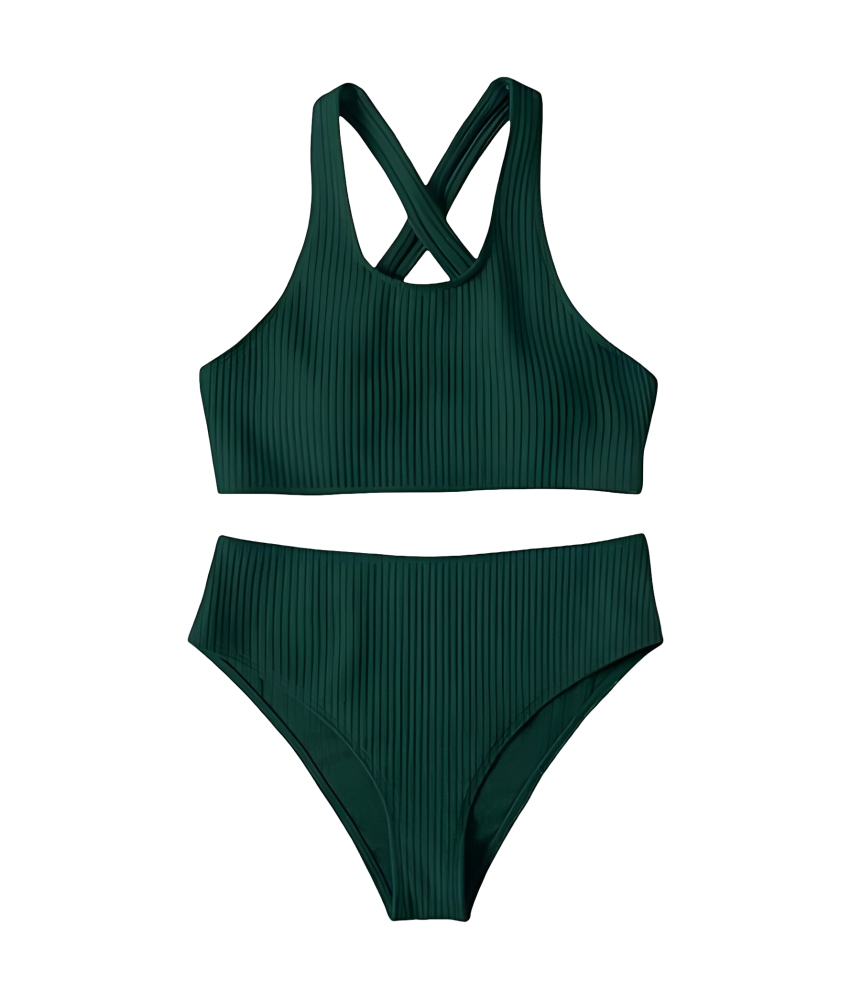Damski Strój Kąpielowy Bikini Dwuczęściowy Wysoki Stan Zielony L