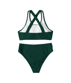 Damski Strój Kąpielowy Bikini Dwuczęściowy Wysoki Stan Zielony L