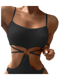 Damski Strój Kostium Kąpielowy Jednoczęściowy z Wycięciem Czarny XL