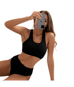 Damski Strój Kąpielowy Bikini Dwuczęściowy Wysoki Stan Czarne M