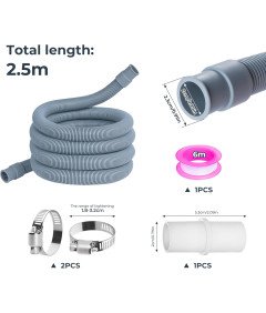 Uniwersalny Wąż Odpływowy 2,5 m Zestaw Przedłużający do Pralki i Zmywarki