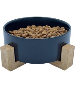 Miska Ceramiczna dla Psa Kota 480ml z Bambusową Podstawką Czarna